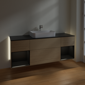 Тумба под раковину Villeroy & Boch Finion 160х50,1 см с подсветкой МДФ шпон дуба/стекло черное матовое G452PDPC