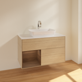 Тумба под раковину Villeroy & Boch Finion 100х50,1 см с подсветкой МДФ шпон дуба/стекло белое матовое F771GNPC