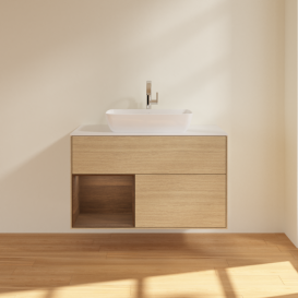 Тумба под раковину Villeroy & Boch Finion 100х50,1 см с подсветкой МДФ шпон дуба/стекло белое матовое F771GNPC