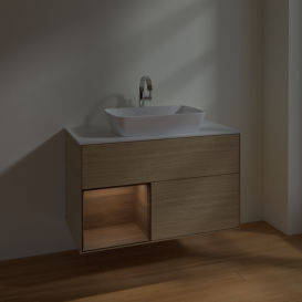 Тумба под раковину Villeroy & Boch Finion 100х50,1 см с подсветкой МДФ шпон дуба/стекло белое матовое F771GNPC