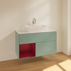 Тумба под раковину Villeroy & Boch Finion 100х50,1 см с подсветкой МДФ оливковый матовый лак/стекло белое матовое F771HBGM