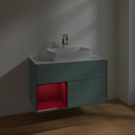 Тумба под раковину Villeroy & Boch Finion 100х50,1 см с подсветкой МДФ оливковый матовый лак/стекло белое матовое F771HBGM