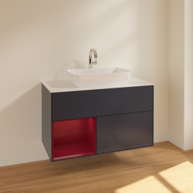 Тумба под раковину Villeroy & Boch Finion 100х50,1 см с подсветкой МДФ темно-синий матовый лак/стекло белое матовое F771HBHG