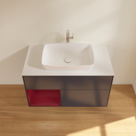 Тумба под раковину Villeroy & Boch Finion 100х50,1 см с подсветкой МДФ темно-синий матовый лак/стекло белое матовое F771HBHG