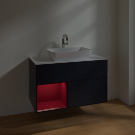 Тумба под раковину Villeroy & Boch Finion 100х50,1 см с подсветкой МДФ темно-синий матовый лак/стекло белое матовое F771HBHG