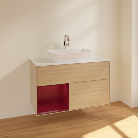 Тумба под раковину Villeroy & Boch Finion 100х50,1 см с подсветкой МДФ шпон дуба/стекло белое матовое F771HBPC