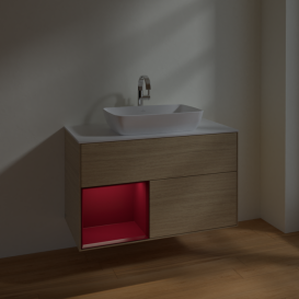 Тумба под раковину Villeroy & Boch Finion 100х50,1 см с подсветкой МДФ шпон дуба/стекло белое матовое F771HBPC