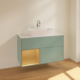 Тумба под раковину Villeroy & Boch Finion 100х50,1 см с подсветкой МДФ оливковый матовый лак/стекло белое матовое F771HFGM