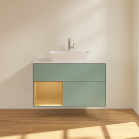 Тумба под раковину Villeroy & Boch Finion 100х50,1 см с подсветкой МДФ оливковый матовый лак/стекло белое матовое F771HFGM