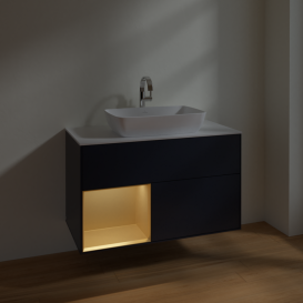 Тумба под раковину Villeroy & Boch Finion 100х50,1 см с подсветкой МДФ темно-синий матовый лак/стекло белое матовое F771HFHG