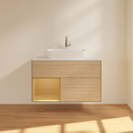 Тумба под раковину Villeroy & Boch Finion 100х50,1 см с подсветкой МДФ шпон дуба/стекло белое матовое F771HFPC