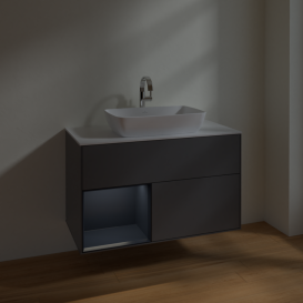 Тумба под раковину Villeroy & Boch Finion 100х50,1 см с подсветкой МДФ антрацит матовый лак/стекло белое матовое F771HGGK