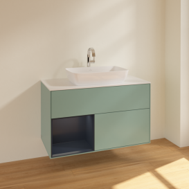 Тумба под раковину Villeroy & Boch Finion 100х50,1 см с подсветкой МДФ оливковый матовый лак/стекло белое матовое F771HGGM