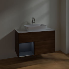 Тумба под раковину Villeroy & Boch Finion 100х50,1 см с подсветкой МДФ шпон грецкого ореха/стекло белое матовое F771HGGN