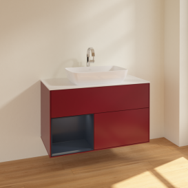 Тумба под раковину Villeroy & Boch Finion 100х50,1 см с подсветкой МДФ пион матовый лак/стекло белое матовое F771HGHB