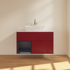 Тумба под раковину Villeroy & Boch Finion 100х50,1 см с подсветкой МДФ пион матовый лак/стекло белое матовое F771HGHB