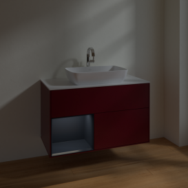 Тумба под раковину Villeroy & Boch Finion 100х50,1 см с подсветкой МДФ пион матовый лак/стекло белое матовое F771HGHB