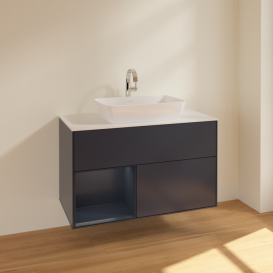 Тумба под раковину Villeroy & Boch Finion 100х50,1 см с подсветкой МДФ темно-синий матовый лак/стекло белое матовое F771HGHG