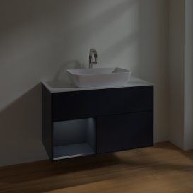 Тумба под раковину Villeroy & Boch Finion 100х50,1 см с подсветкой МДФ темно-синий матовый лак/стекло белое матовое F771HGHG