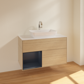 Тумба під раковину Villeroy & Boch Finion 100х50,1 см із підсвічуванням МДФ шпон дуба/скло біле матове F771HGPC