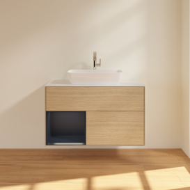 Тумба під раковину Villeroy & Boch Finion 100х50,1 см із підсвічуванням МДФ шпон дуба/скло біле матове F771HGPC