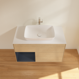 Тумба під раковину Villeroy & Boch Finion 100х50,1 см із підсвічуванням МДФ шпон дуба/скло біле матове F771HGPC