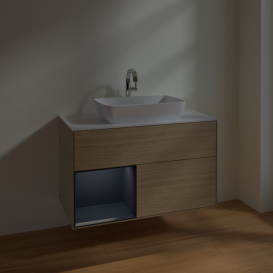 Тумба під раковину Villeroy & Boch Finion 100х50,1 см із підсвічуванням МДФ шпон дуба/скло біле матове F771HGPC