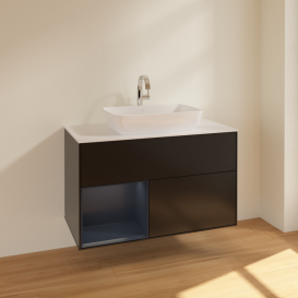 Тумба под раковину Villeroy & Boch Finion 100х50,1 см с подсветкой МДФ черный матовый лак/стекло белое матовое F771HGPD