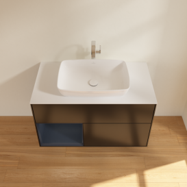 Тумба под раковину Villeroy & Boch Finion 100х50,1 см с подсветкой МДФ черный матовый лак/стекло белое матовое F771HGPD