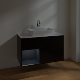 Тумба под раковину Villeroy & Boch Finion 100х50,1 см с подсветкой МДФ черный матовый лак/стекло белое матовое F771HGPD