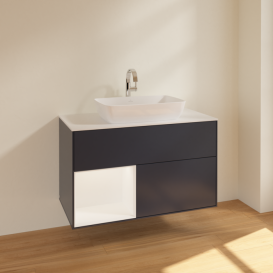 Тумба под раковину Villeroy & Boch Finion 100х50,1 см с подсветкой МДФ темно-синий матовый лак/стекло белое матовое F771MTHG