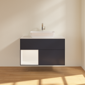 Тумба под раковину Villeroy & Boch Finion 100х50,1 см с подсветкой МДФ темно-синий матовый лак/стекло белое матовое F771MTHG