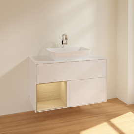 Тумба под раковину Villeroy & Boch Finion 100х50,1 см с подсветкой МДФ глянцевый белый лак/стекло белое матовое F771PCGF