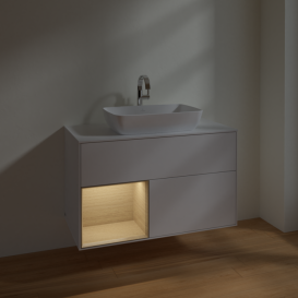 Тумба под раковину Villeroy & Boch Finion 100х50,1 см с подсветкой МДФ глянцевый белый лак/стекло белое матовое F771PCGF