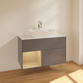 Тумба под раковину Villeroy & Boch Finion 100х50,1 см с подсветкой МДФ антрацит матовый лак/стекло белое матовое F771PCGK