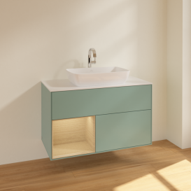 Тумба под раковину Villeroy & Boch Finion 100х50,1 см с подсветкой МДФ оливковый матовый лак/стекло белое матовое F771PCGM