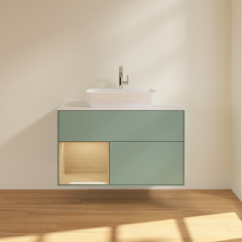 Тумба под раковину Villeroy & Boch Finion 100х50,1 см с подсветкой МДФ оливковый матовый лак/стекло белое матовое F771PCGM