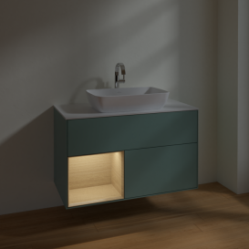 Тумба под раковину Villeroy & Boch Finion 100х50,1 см с подсветкой МДФ оливковый матовый лак/стекло белое матовое F771PCGM