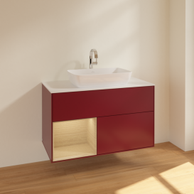 Тумба под раковину Villeroy & Boch Finion 100х50,1 см с подсветкой МДФ пион матовый лак/стекло белое матовое F771PCHB