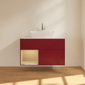 Тумба под раковину Villeroy & Boch Finion 100х50,1 см с подсветкой МДФ пион матовый лак/стекло белое матовое F771PCHB