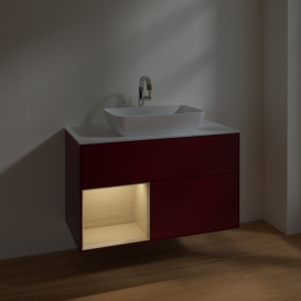 Тумба под раковину Villeroy & Boch Finion 100х50,1 см с подсветкой МДФ пион матовый лак/стекло белое матовое F771PCHB