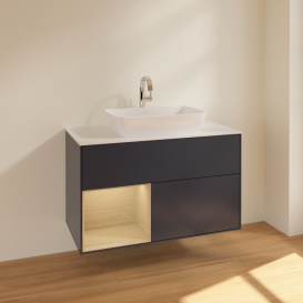 Тумба под раковину Villeroy & Boch Finion 100х50,1 см с подсветкой МДФ темно-синий матовый лак/стекло белое матовое F771PCHG