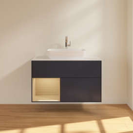 Тумба под раковину Villeroy & Boch Finion 100х50,1 см с подсветкой МДФ темно-синий матовый лак/стекло белое матовое F771PCHG