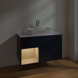 Тумба под раковину Villeroy & Boch Finion 100х50,1 см с подсветкой МДФ темно-синий матовый лак/стекло белое матовое F771PCHG