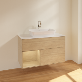 Тумба под раковину Villeroy & Boch Finion 100х50,1 см с подсветкой МДФ шпон дуба/стекло белое матовое F771PCPC