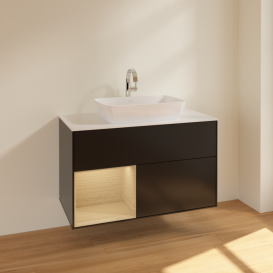 Тумба под раковину Villeroy & Boch Finion 100х50,1 см с подсветкой МДФ черный матовый лак/стекло белое матовое F771PCPD