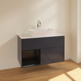 Тумба под раковину Villeroy & Boch Finion 100х50,1 см с подсветкой МДФ темно-синий матовый лак/стекло белое матовое F771PDHG