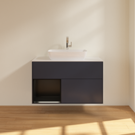 Тумба под раковину Villeroy & Boch Finion 100х50,1 см с подсветкой МДФ темно-синий матовый лак/стекло белое матовое F771PDHG