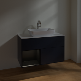 Тумба под раковину Villeroy & Boch Finion 100х50,1 см с подсветкой МДФ темно-синий матовый лак/стекло белое матовое F771PDHG