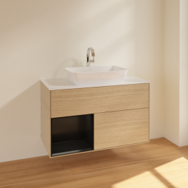 Тумба под раковину Villeroy & Boch Finion 100х50,1 см с подсветкой МДФ шпон дуба/стекло белое матовое F771PDPC